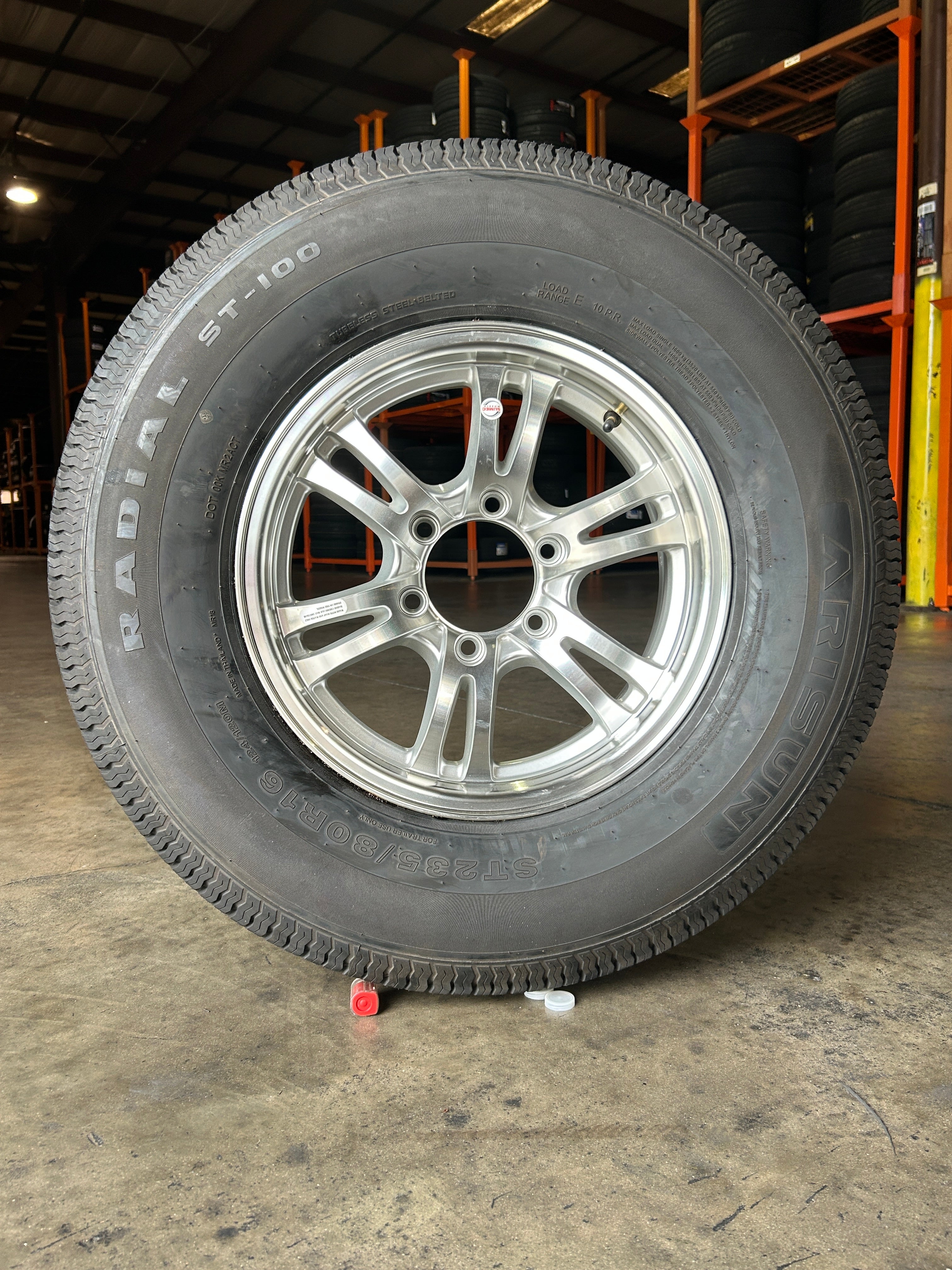 1PC Arisun Trailer Tire & Wheel Assembly ST235/80R16 10PR on 16x6 6 Lug Silver Machined Face