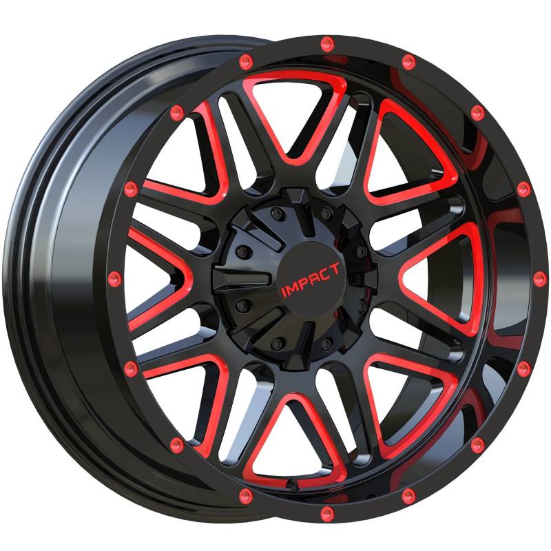 20x10 Off-Road Wheel Rim 6x139.7/6x135 -12 Gloss Black Red Milled — Impact Offroad 806