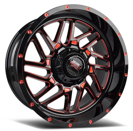22x12 Off-Road Wheel Rim 6x139.7/6x135 -44 Gloss Black Red Milled — Impact Offroad 808