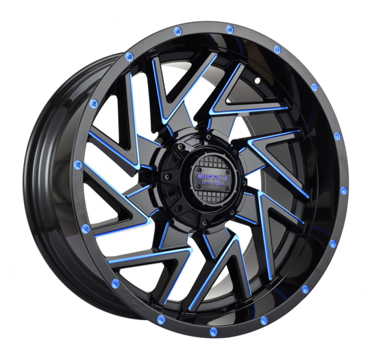 20x10 Off-Road Wheel Rim 6x139.7/6x135 -12 Gloss Black Blue Milled — Impact Offroad 809