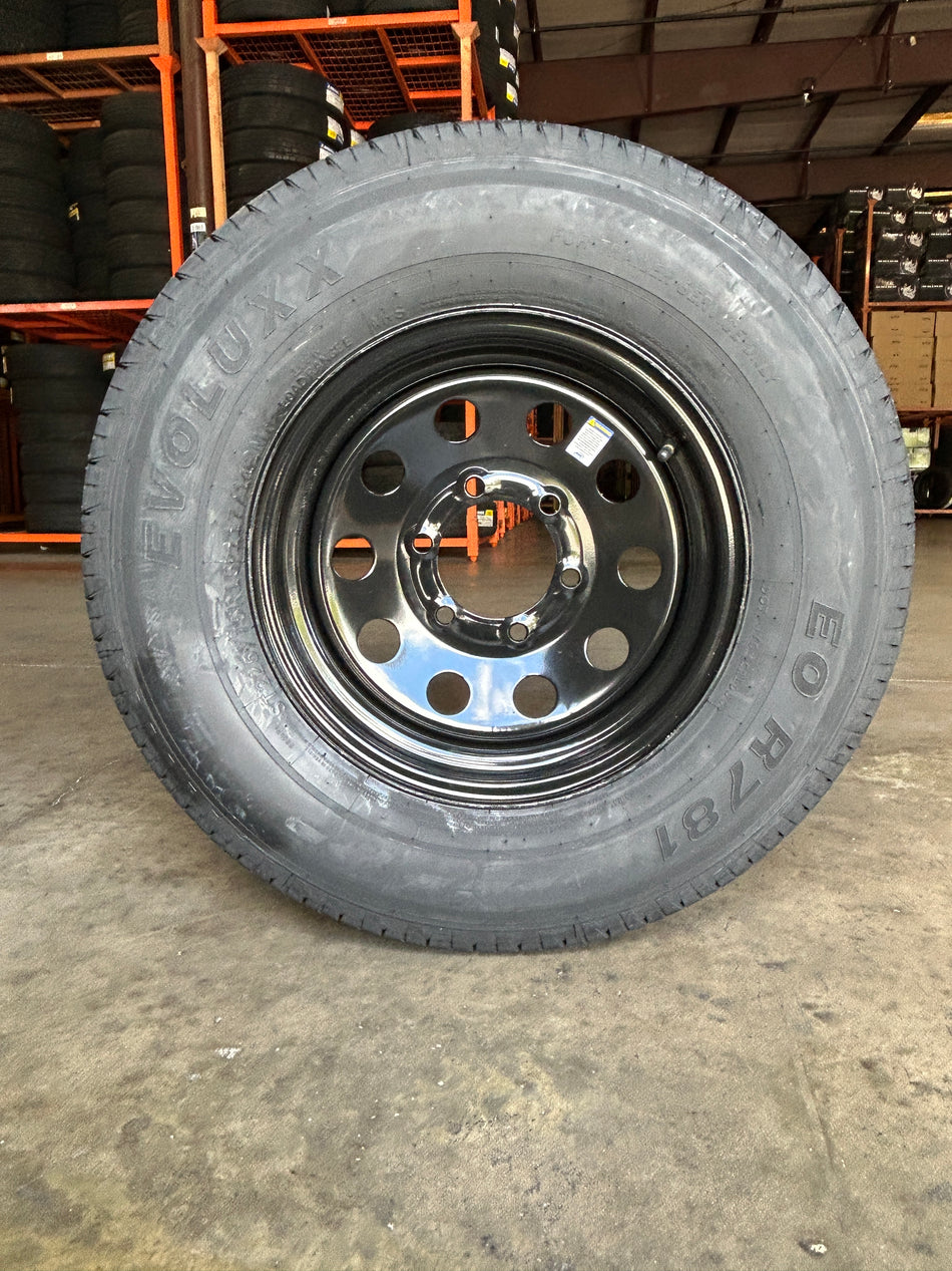 1PC Evolux Trailer Tire & Wheel Assembly ST235/85R16 10PR on 16x6 6x5.5 Black Modular