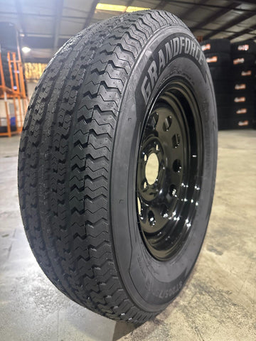 1PC Grandforce Trailer Tire & Wheel Assembly ST235/80R16 10PR on 16x6 8x6.5 Black Modular