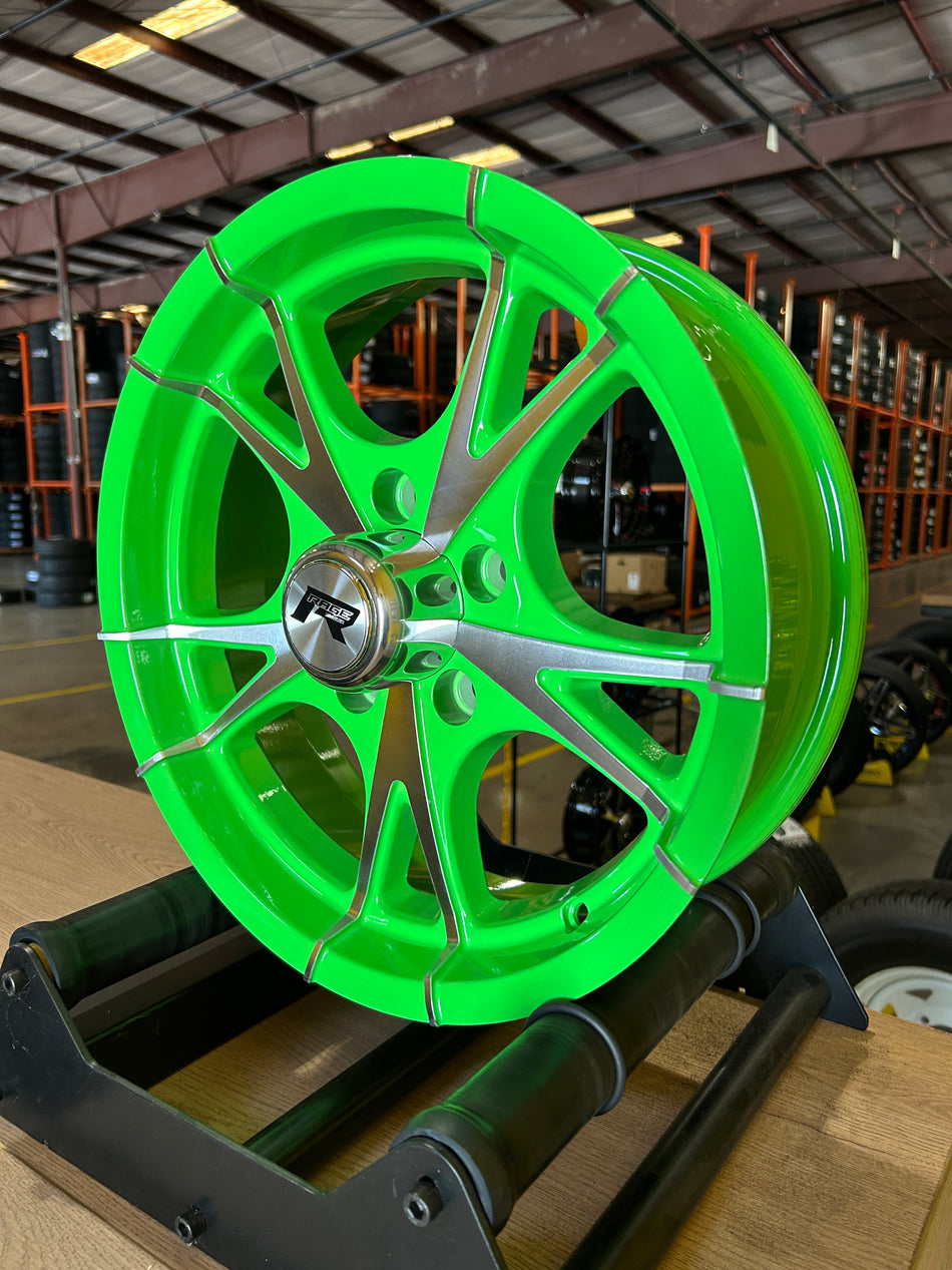 SET OF 2 RHINO ALUMINUM TRAILER RV WHEEL CW515 15X5, 5X4.5 5 LUG GREEN MACHINE