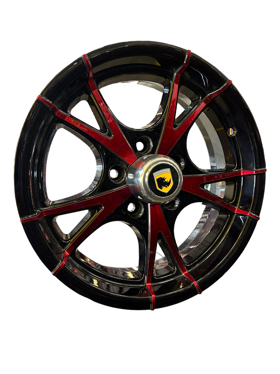 RHINO ALUMINUM TRAILER RV WHEEL CW515 15X5, 5X4.5 5 LUG BLACK & RED FACE