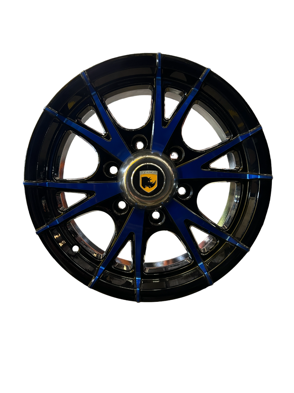 RHINO ALUMINUM TRAILER RV WHEEL CW515 15X5, 5X4.5 5 LUG BLACK & BLUE FACE