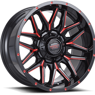 24x12 Off-Road Wheel Rim 5x139.7/5x150 -44 Gloss Black Red Milled — Impact Offroad 819