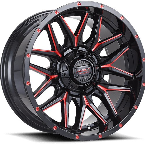 24x12 Off-Road Wheel Rim 5x139.7/5x150 -44 Gloss Black Red Milled — Impact Offroad 819