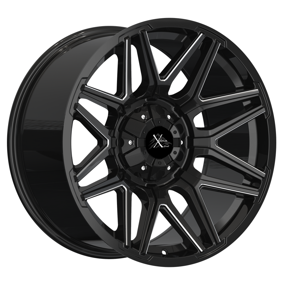 Xdrive Offroad 22X10 X002 Offroad Wheels 6X135/139.7 PCD -25mm Offset Gloss Black Milled Rims