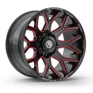 SET OF 4 22X12 RHINO PREDATOR OFFROAD WHEELS RED MILLING WINDOW & RIVETS 5x139.7/5x127