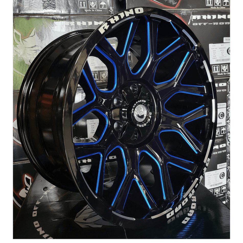 1PCS 20X10 RHINO PREDATOR OFFROAD WHEELS BLUE MILLING WINDOW & RIVETS 139.7+127X10H