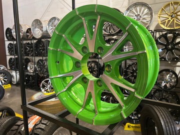15x6 Trailer Wheel 6 Lug (6x5.5) Aluminum Green Machined — Rhino CW516 — TireGuru item CW516GM