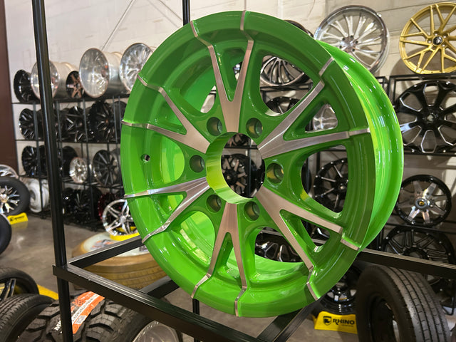 15x6 Trailer Wheel 6 Lug (6x5.5) Aluminum Green Machined — Rhino CW516 — TireGuru item CW516GM