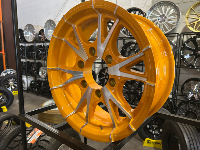 15x6 Trailer Wheel 6 Lug (6x5.5) Aluminum Orange Machined — Rhino CW516 — TireGuru item CW516OM