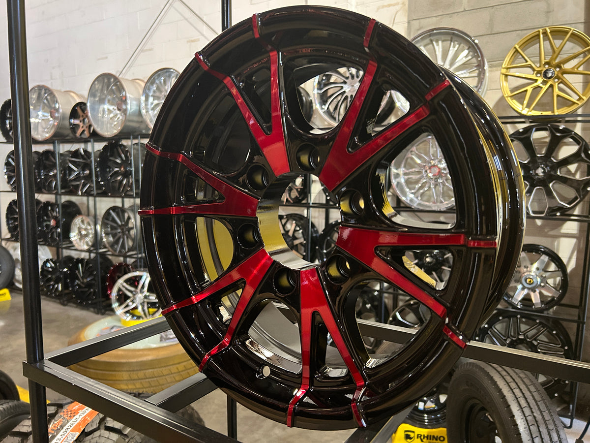 15x6 Trailer Wheel 6 Lug (6x5.5) Aluminum Black & Red — Rhino CW516 — TireGuru item CW516BR6