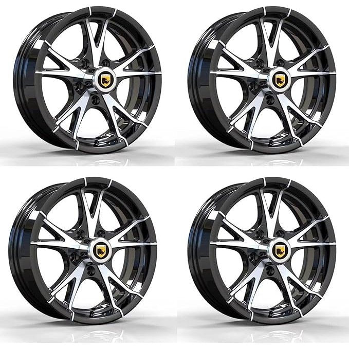 Set of 4 — 15x5 Trailer Wheel 5 Lug (5x4.5) Aluminum Black Machined — Rhino CW515