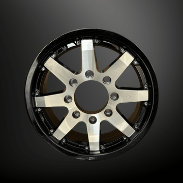 16x6 Trailer Wheel 8 Lug (8x6.5) Aluminum Black Machined — Rhino Classic 801