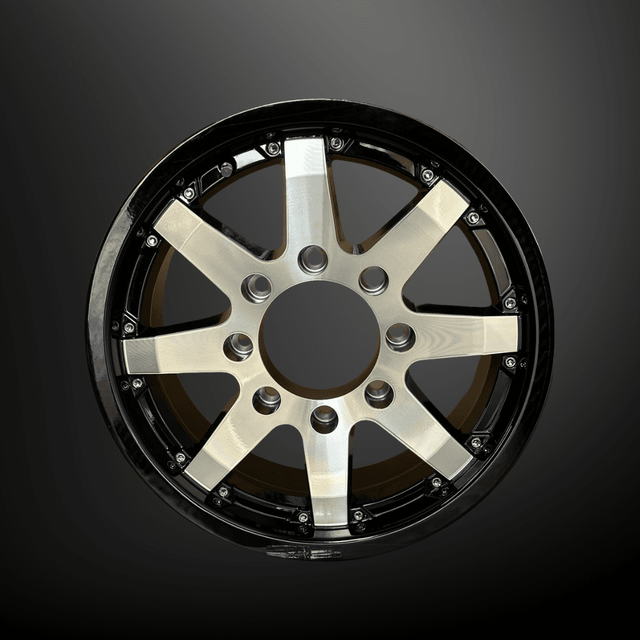 16x6 Trailer Wheel 8 Lug (8x6.5) Aluminum Black Machined — Rhino Classic 801