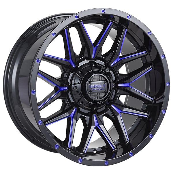 20x10 Off-Road Wheel Rim 6x139.7/6x135 -12 Gloss Black Blue Milled — Impact Offroad 819