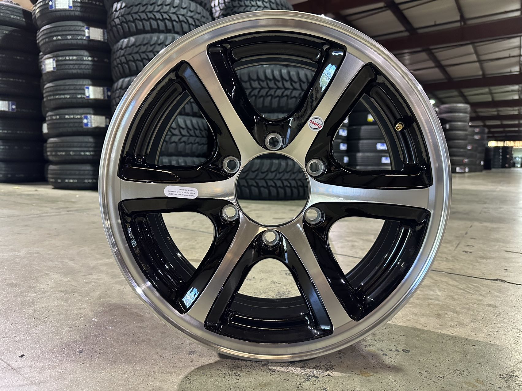 16x6 Trailer Wheel 6 Lug (6x5.5) Alloy Black Machined — SUBE — TireGuru item SUBE1606006BMF