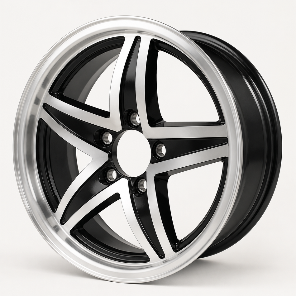 15x5 Trailer Wheel 5 Lug (5x4.5) Black Machined — SULY