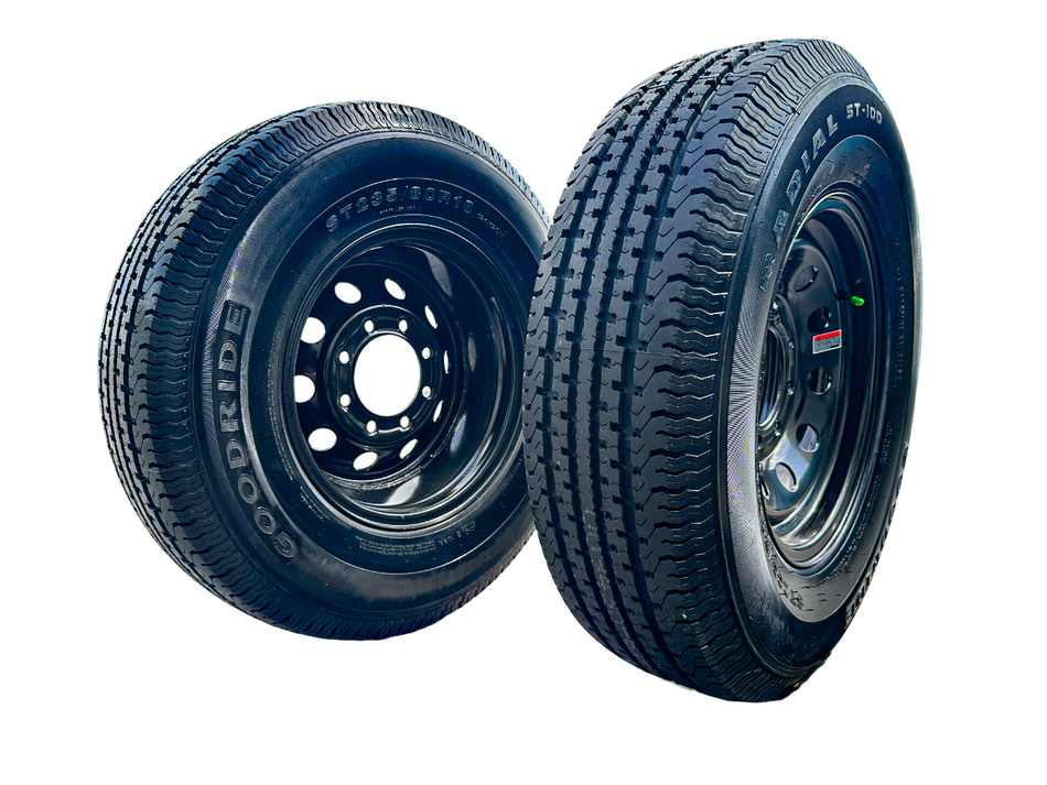 SET OF 2 GOODRIDE ST100 235/80R16 10PR Trailer Tires on Rim 16X6 8X6.5 Black Modular