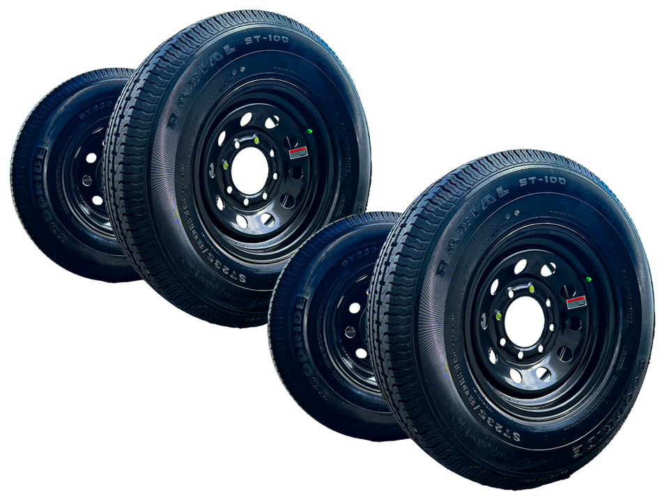 SET OF 4 GOODRIDE ST100 235/80R16 10PR Trailer Tires on Rim 16X6 8X6.5 Black Modular