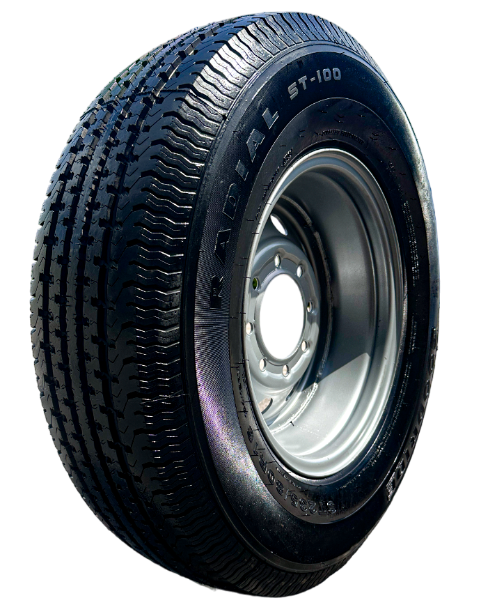 SET OF 2 GOODRIDE ST100 235/80R16 10PR Trailer Tires on Rim 16X6 8X6.5 Silver Modular