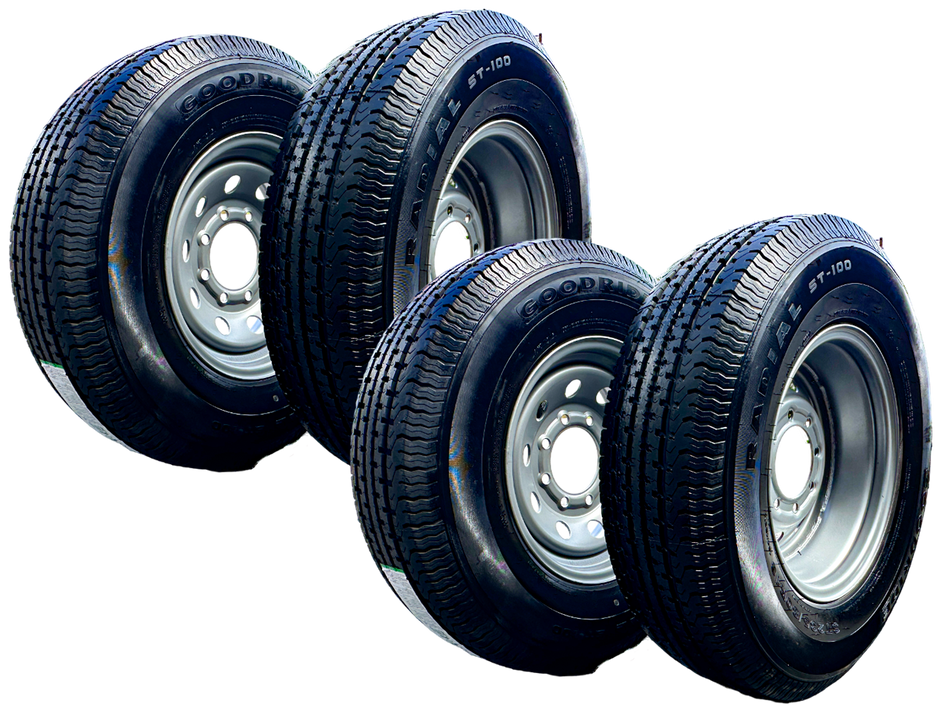 SET OF 4 GOODRIDE ST100 235/80R16 10PR Trailer Tires on Rim 16X6 8X6.5 Silver Modular