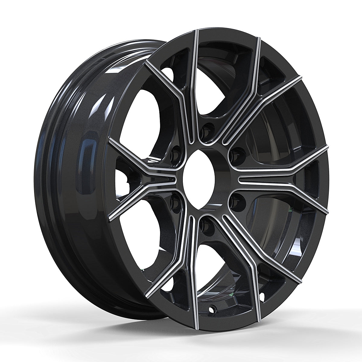 SET OF 2 CW617 16X6, 6X5.5 6-LUG RHINO Aluminum Trailer wheel, Black Machined Face