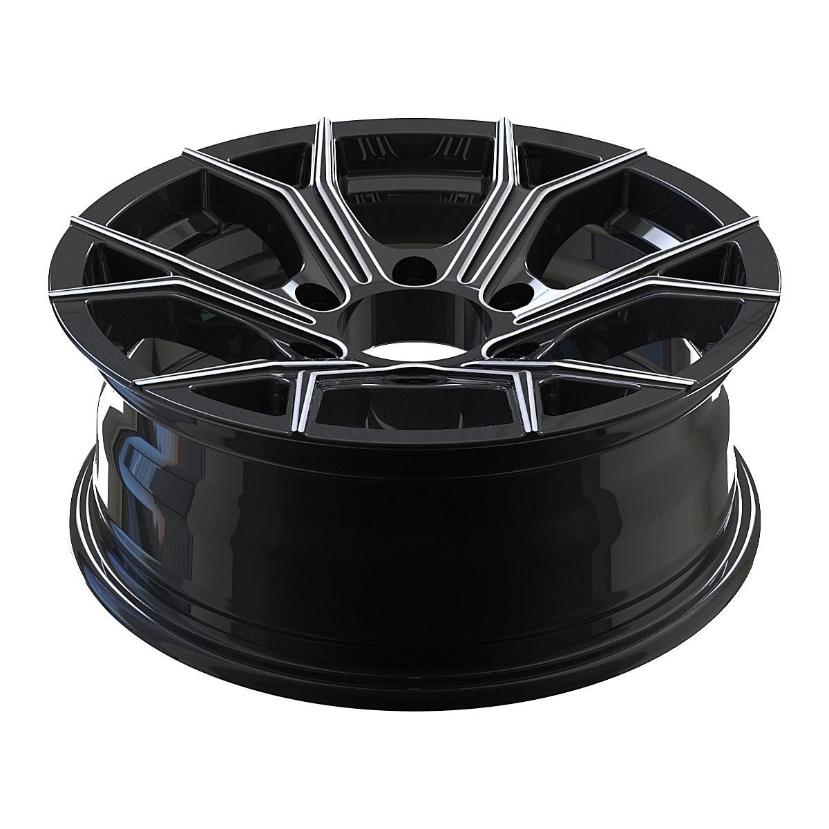 CW617 16X6, 6X5.5 6-LUG RHINO Aluminum Trailer wheel, Black Machined Face