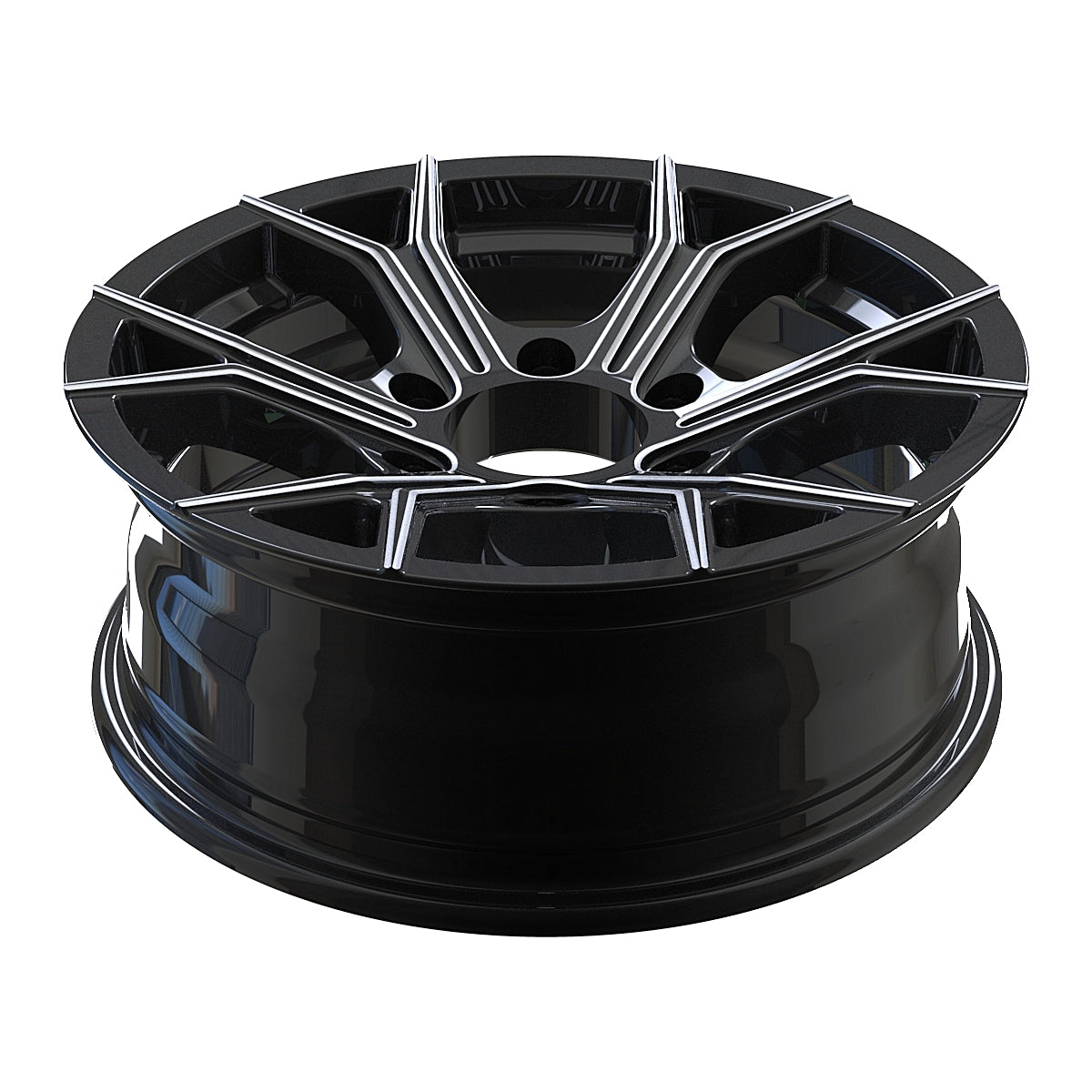 SET OF 2 CW617 16X6, 6X5.5 6-LUG RHINO Aluminum Trailer wheel, Black Machined Face