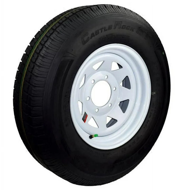 SET OF 4 CASTLE ROCK ST225/75R15-10PR Trailer Tire and 6 Lugs Galvanized Wheel Bundle
