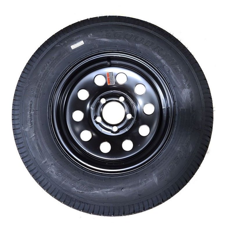 SET OF 2 GOODRIDE ST100 205/75R15 8PR Trailer Tires on Rim 15X5, 5X4.5 Black Modular