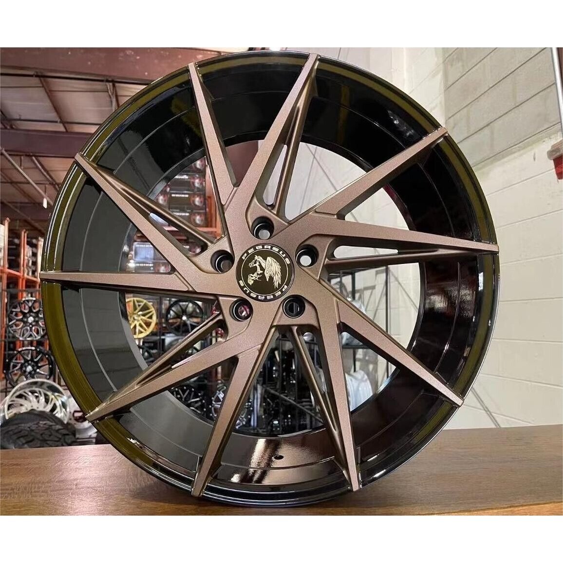 SET OF 4 PEGASUS CW730 20x8.5 Wheel Black Barrel + Sand Blast Bronze Spokes with Floating Cap