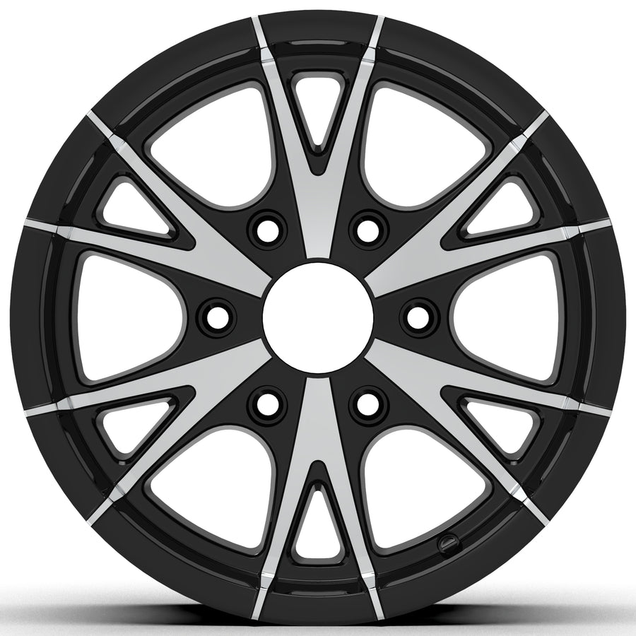 15x6 Trailer Wheel 6 Lug (6x5.5) Aluminum Black Machined — Rhino CW516